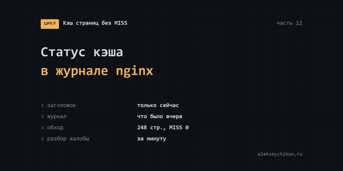 Статус кэша в журнале nginx: разобрать жалобу на медленную загрузку за минуту