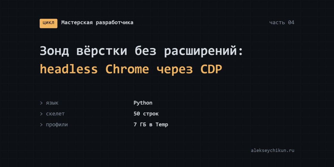 Зонд вёрстки без расширений: headless Chrome через CDP на Python