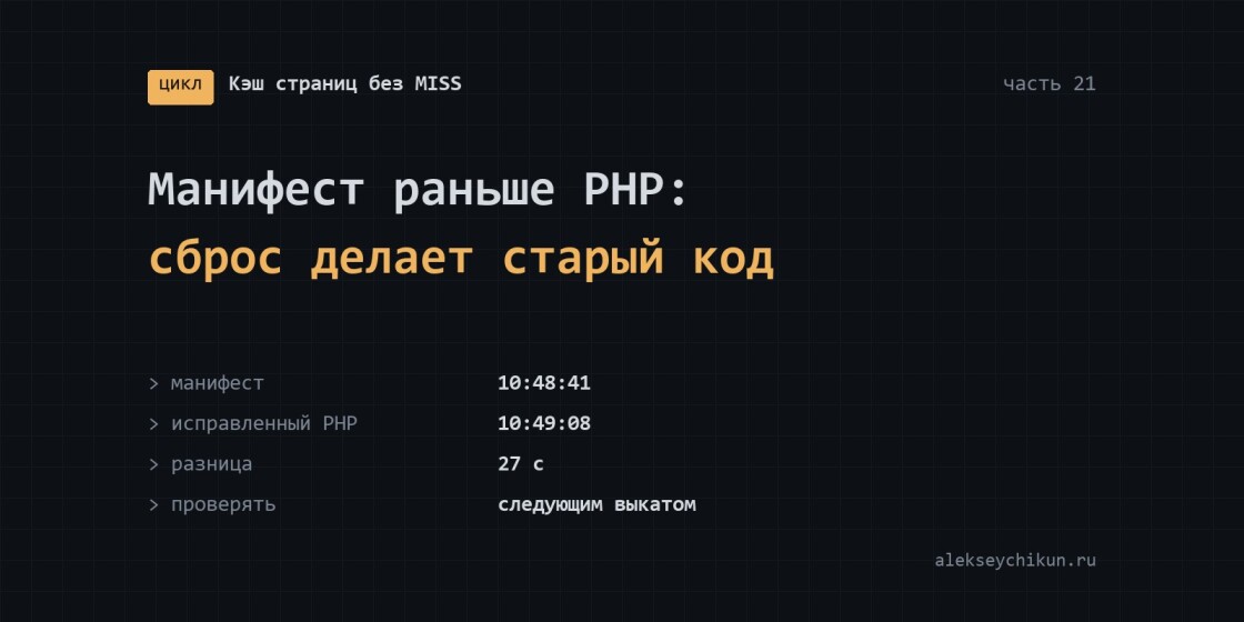 Выкат везёт манифест раньше PHP: сброс выполняет старый код