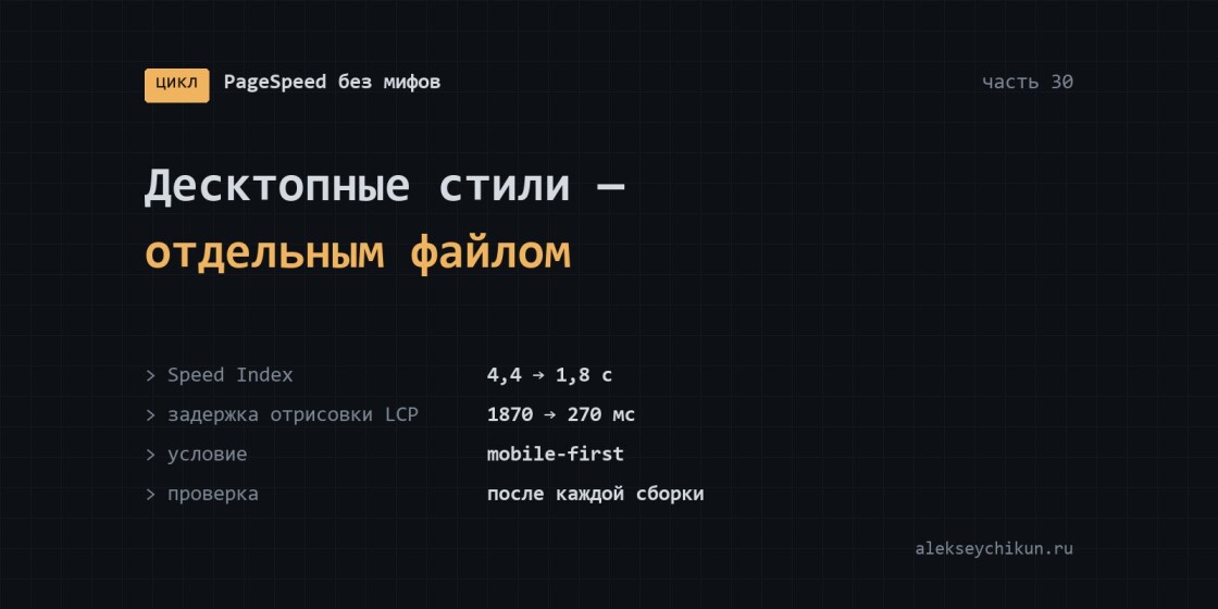 Десктопные стили — отдельным файлом: телефон не ждёт min-width