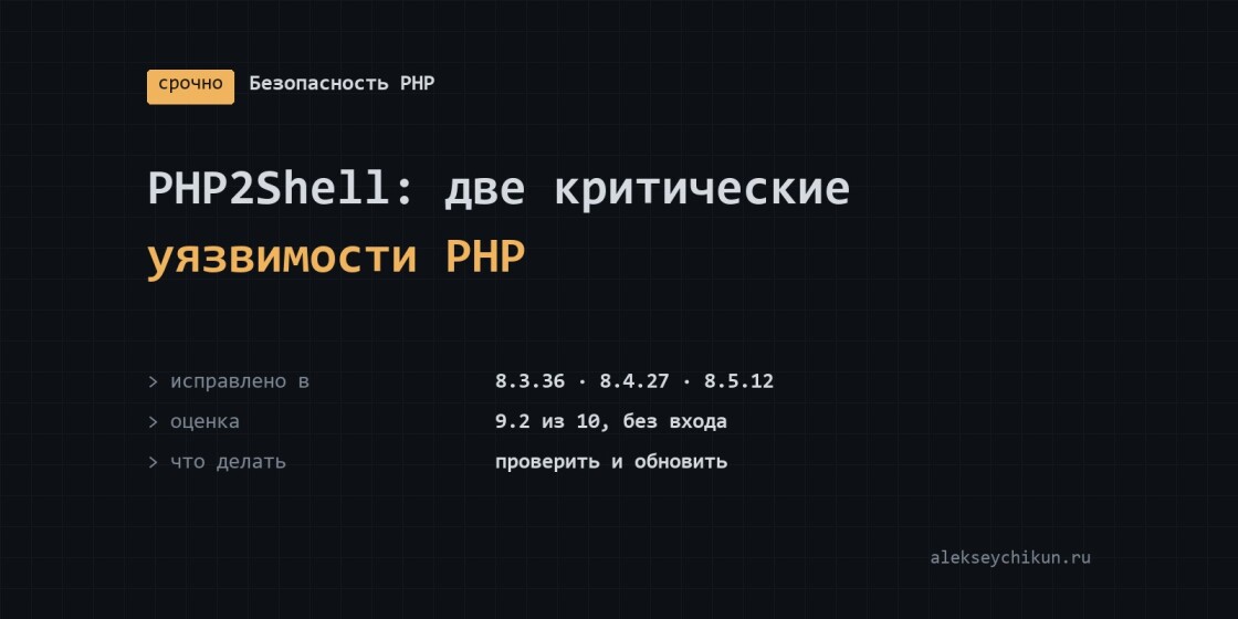 PHP2Shell: две критические уязвимости PHP — что проверить сегодня и почему обновление может не обновлять
