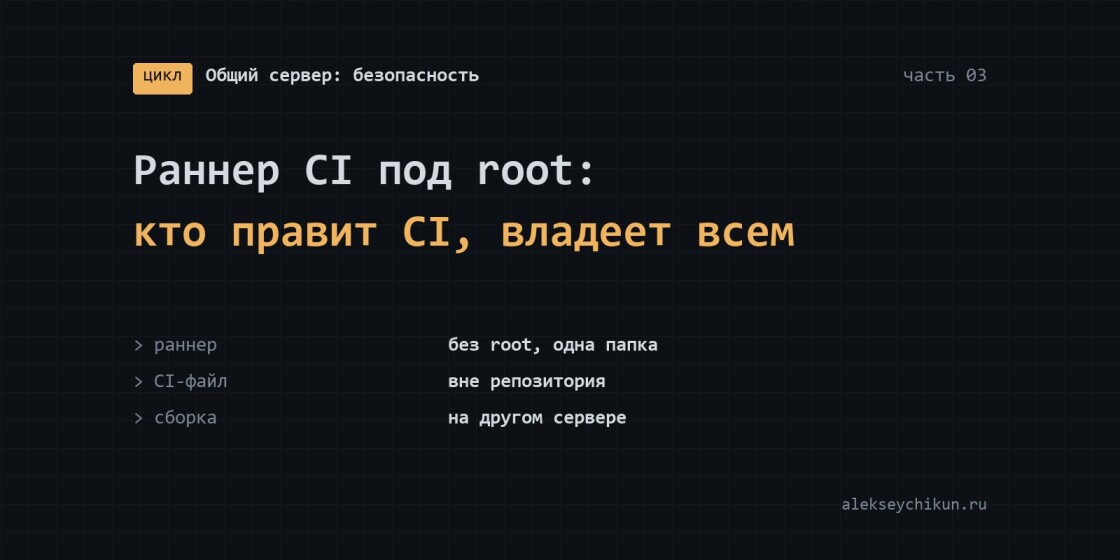 Раннер CI под root: кто правит .gitlab-ci.yml, тот владеет сервером