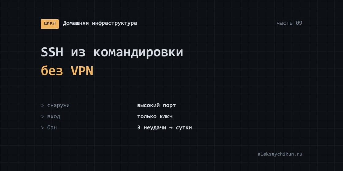SSH к домашнему серверу из командировки: без VPN, с ключом и баном